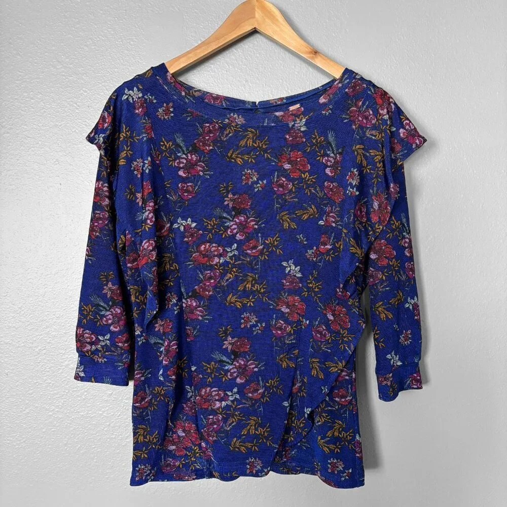 Free People Dock Street Floral Print Ruffle Blouse Womens Size XS Whimsigoth